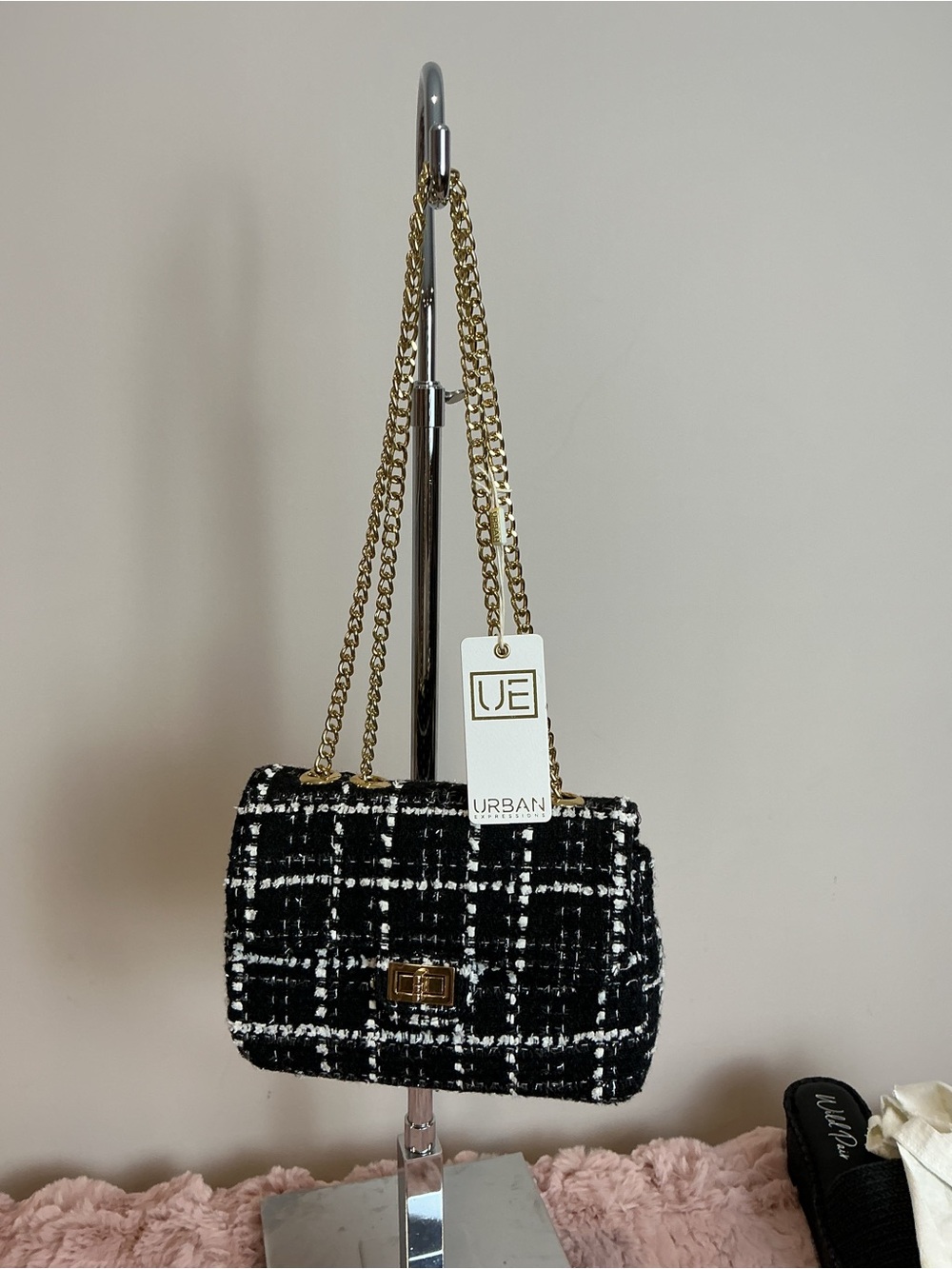 Urban Expressions Black & WhiteTweed Chain Shoulder Bag, NWT